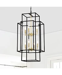 Streamdale 8-Light Pendant Chandelier, Matte Black & Gold, Adjustable Height, Industrial Farmhouse, (Bulbs Not Included)