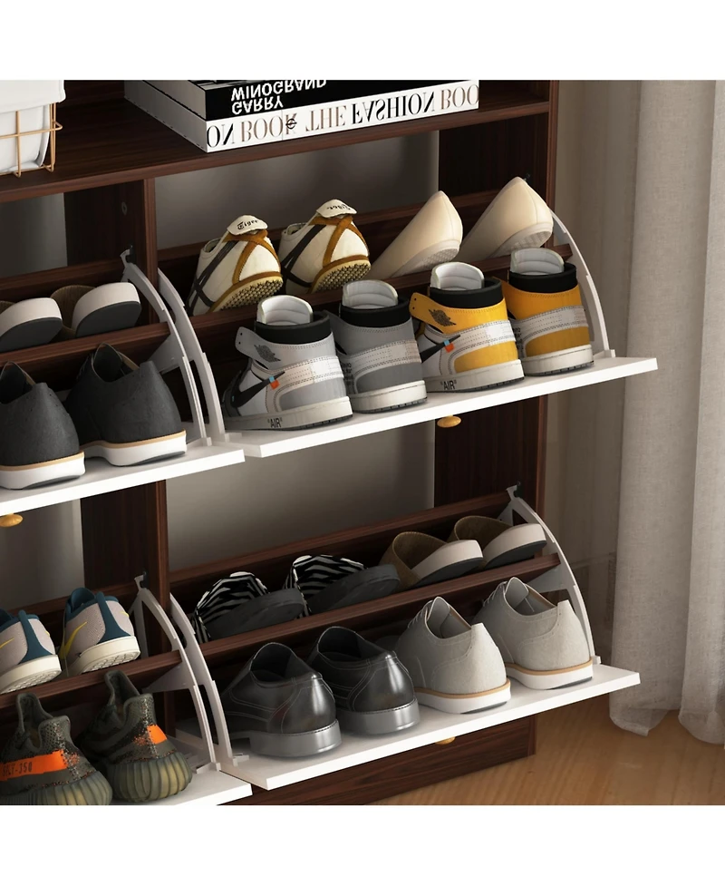 Streamdale Shoe Storage Cabinet 4 Flip Drawers, Wooden Handles, Freestanding, Anti-Tip Fitting