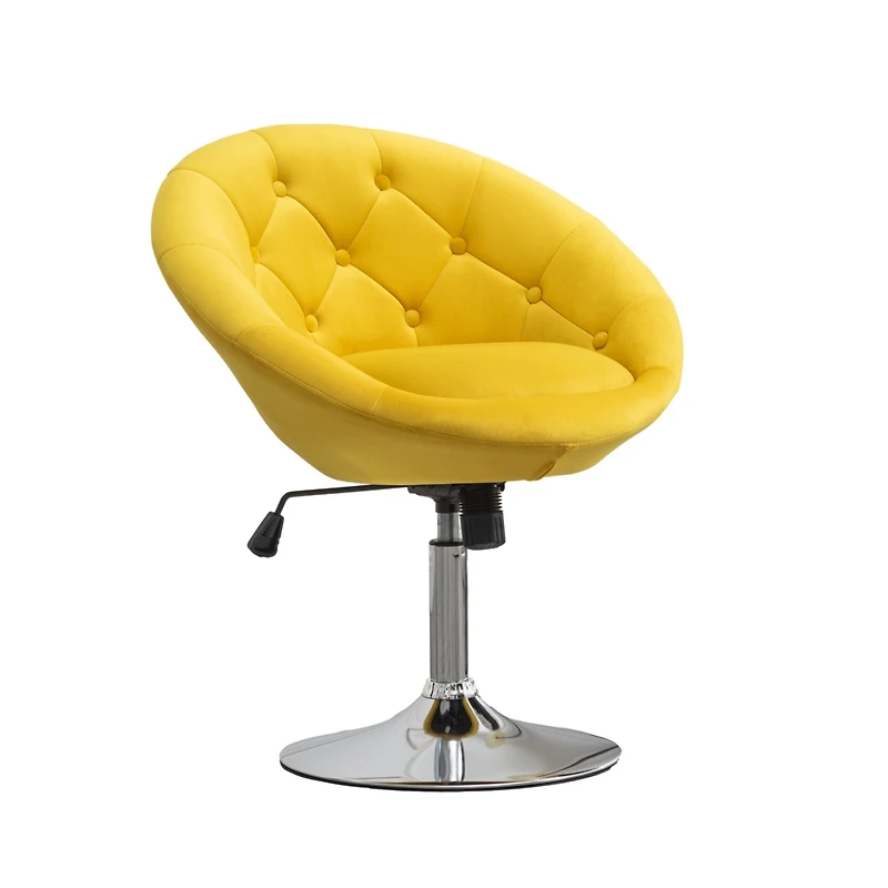 Streamdale Furniture Velvet Upholstered Tufted Back Swivel Accent Chair, Yellow