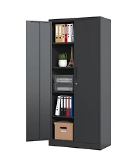 Streamdale 72" Black Metal Garage Storage Cabinet with 4 Shelves and Doors