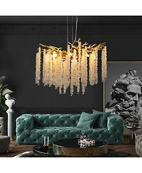 Streamdale 23.6" Modern Golden Pendant Light with Cascading Crystals for Living Spaces
