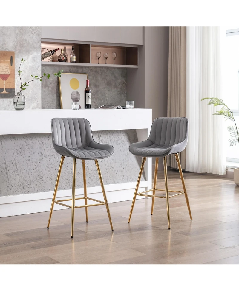 Streamdale Velvet Bar Stools, Golden Leg