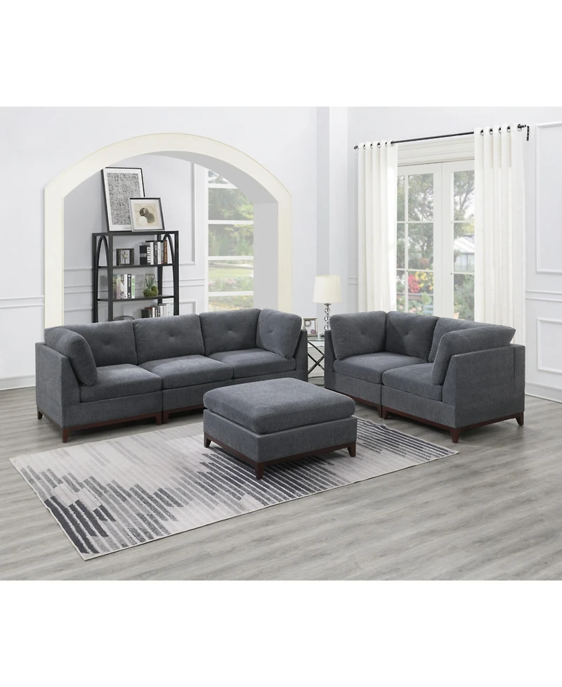 Streamdale 6 Piece Modular Sofa Set in Ash Grey Chenille Fabric