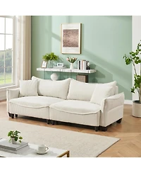 Streamdale Furniture Beige Corduroy Sofa Bed with Pillows for Living Room