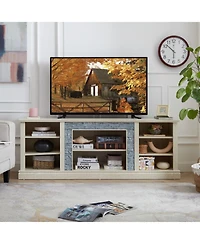Streamdale Furniture Modern Tv Stand with Faux Stone Surround and Ample Storage