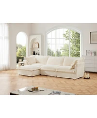 Streamdale Corduroy L-Shaped Sectional Sofa with Ottoman & Pillows