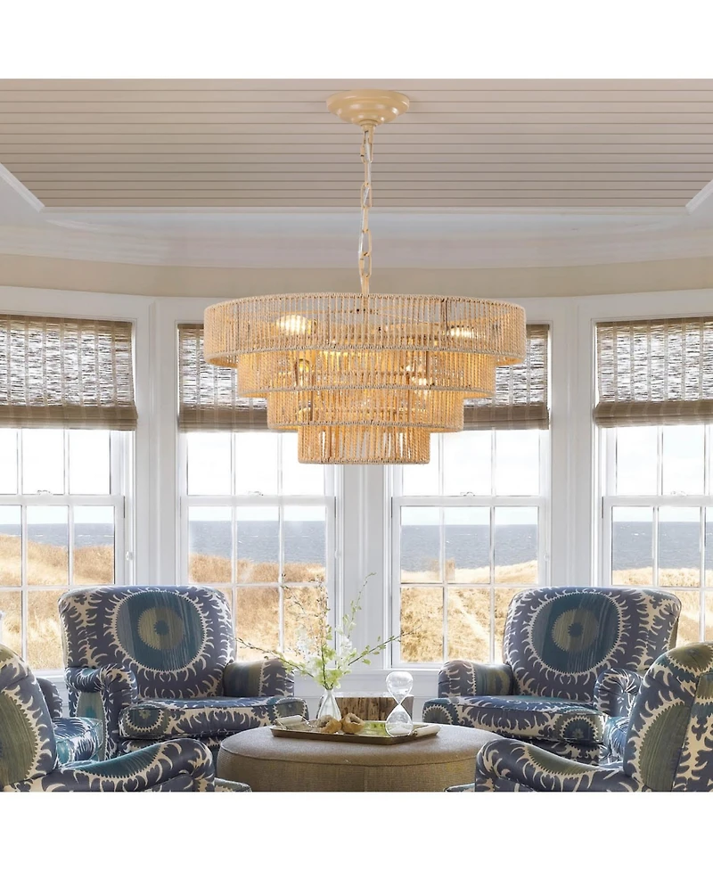 Streamdale Bohemian style Woven Pendant Light 19.7 Inch Rattan Ligh Large Rattan Pendant Light with 4-Tier Rattan Chandelier--Wood