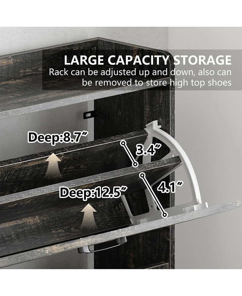 Streamdale Shoe Cabinet, Entry Home Shoe Cabinet, Entrance Balcony Storage Cabinet, Large Capacity Shoe Rack, Grey