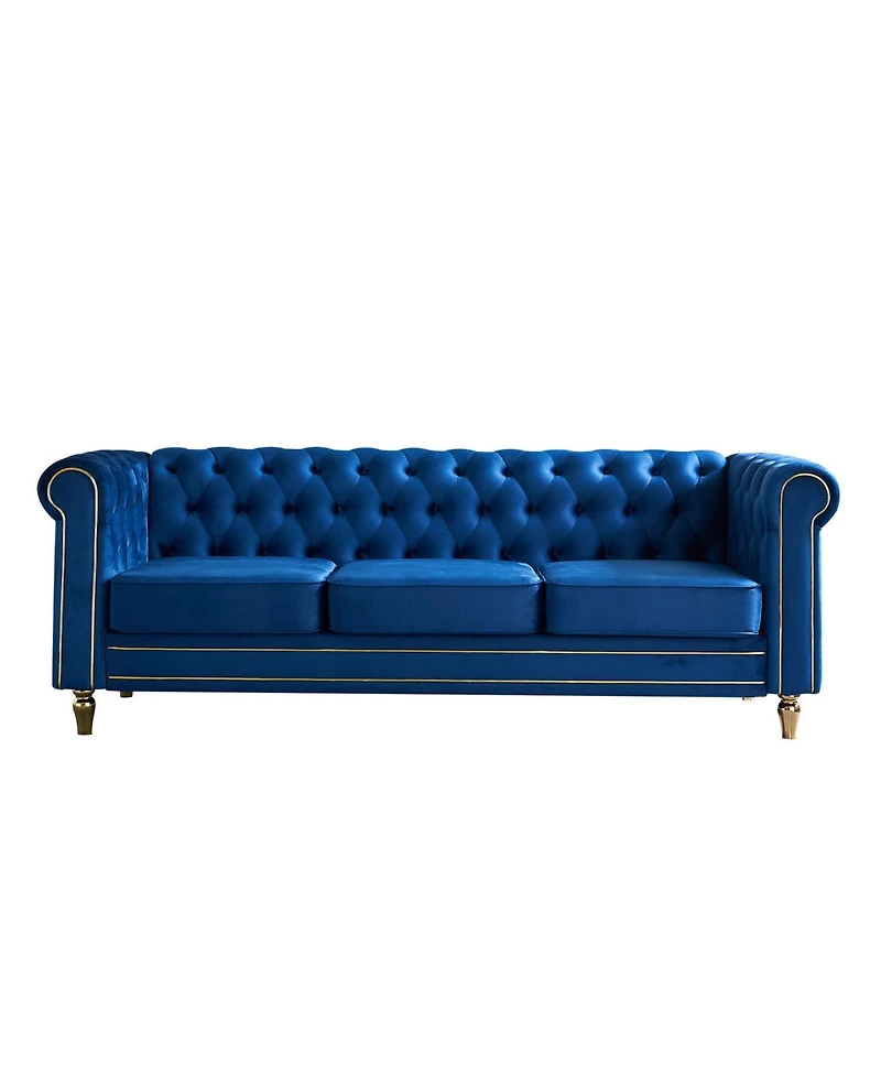 Streamdale Chesterfield Velvet Sofa 84.65 inch for Living Room Blue Color