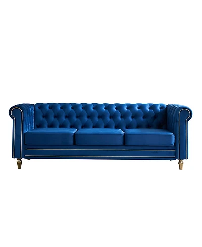 Streamdale Chesterfield Velvet Sofa 84.65 inch for Living Room Blue Color