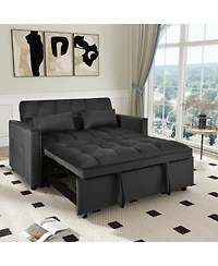 3-in-1 Convertible Sofa Bed with Reclining Backrest and Pillows (Black
