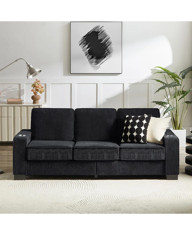 Streamdale 83.86"Corduroy Fabric sofa,Modern Compressed Couch,3-Seater Sofa, Furniture for Living Room,Bedroom,office