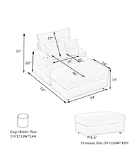 Streamdale Corduroy Armchair & Ottoman Set with Cup Holder