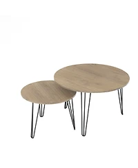 Streamdale Furniture 27.56" Round Nesting Coffee Table Set of 2, Circular Nesting End Table Set, Round Wooden Tabletop, and Sturdy Metal Base for Livi