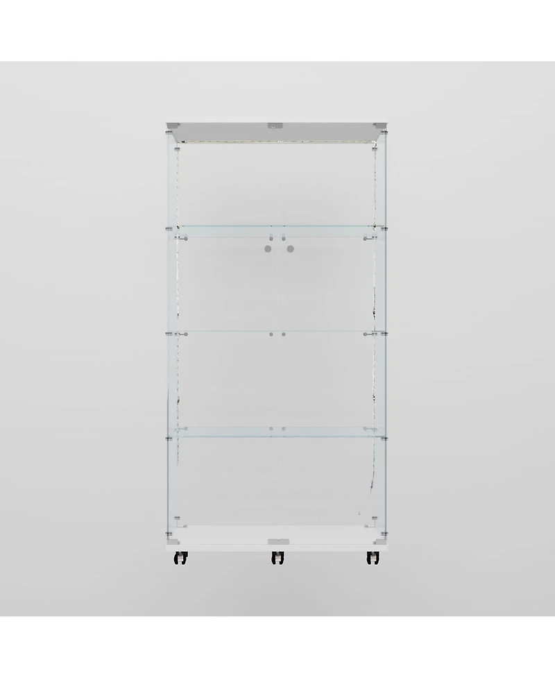 Streamdale White Tempered Glass Cabinet w/ Led, Lock & Wheels