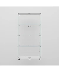Streamdale White Tempered Glass Cabinet w/ Led, Lock & Wheels