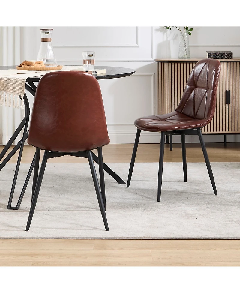 Streamdale Faux Leather Upholstered Dining Chairs with Metal Legs, Set of 2 (Brown)