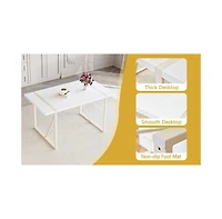 Streamdale Cream-Style Dining Table Set for 4 with Silver Metal Legs, 55"x31.4