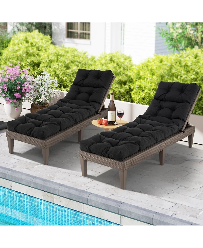 Outdoor Lounge Chaise Cushion with String Ties for Garden Poolside