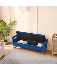Streamdale Navy Velvet Storage Bench with Armrests - 67.91" Wide