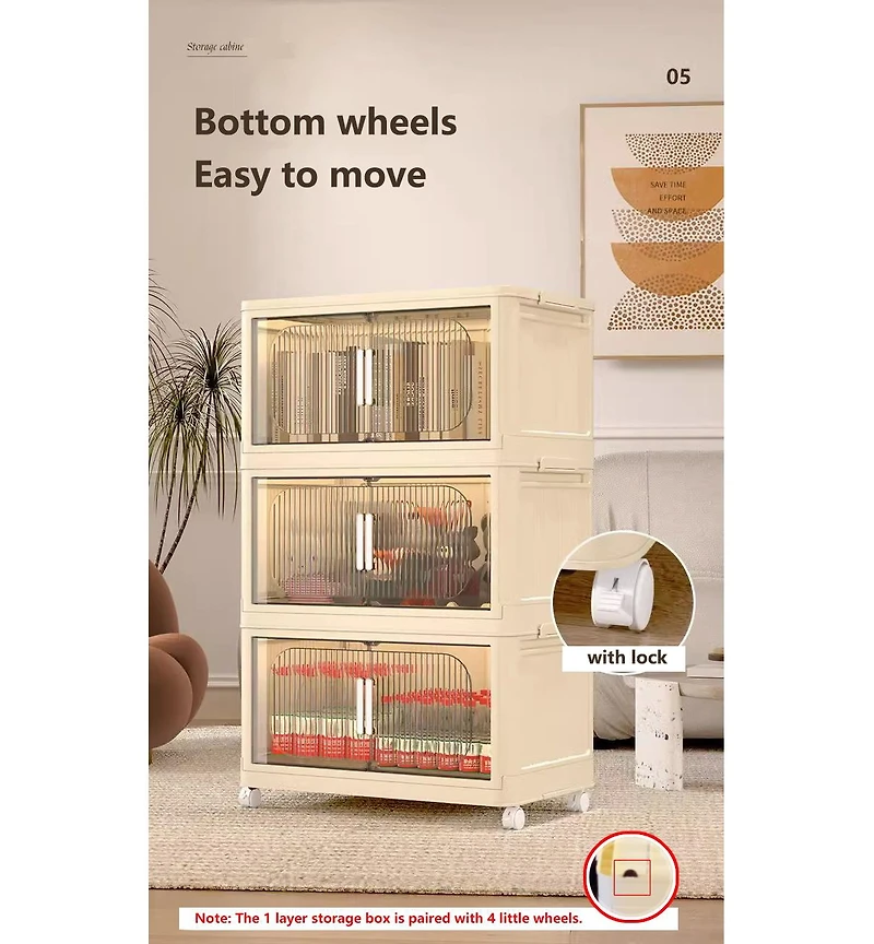 Streamdale 3-Tier Folding Storage Cabinet with Magnetic Door