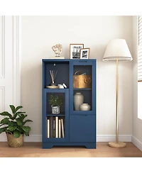 Streamdale Blue Wooden Floor Cabinet with Glass Doors