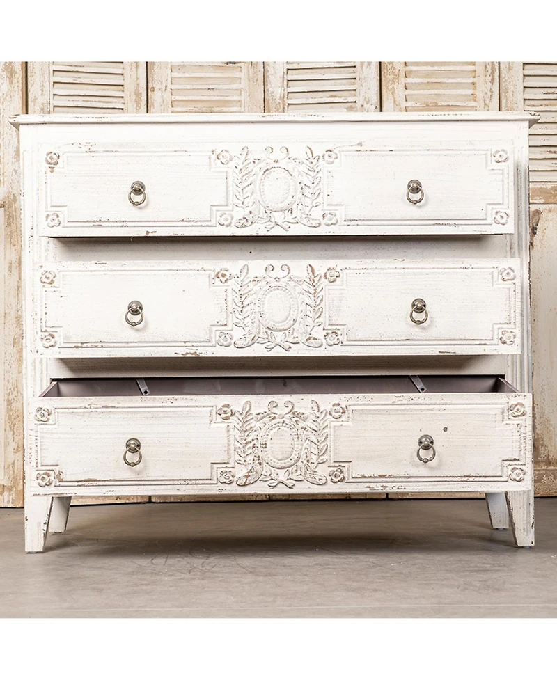 Streamdale Vintage Pinewood Cabinet with Antique Cream Finish and Spacious Drawers for Timeless Appeal