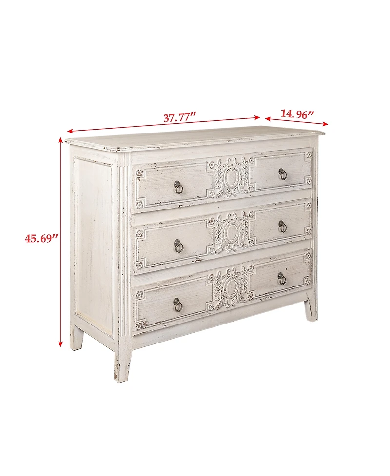 Streamdale Vintage Pinewood Cabinet with Antique Cream Finish and Spacious Drawers for Timeless Appeal