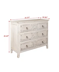 Streamdale Vintage Pinewood Cabinet with Antique Cream Finish and Spacious Drawers for Timeless Appeal