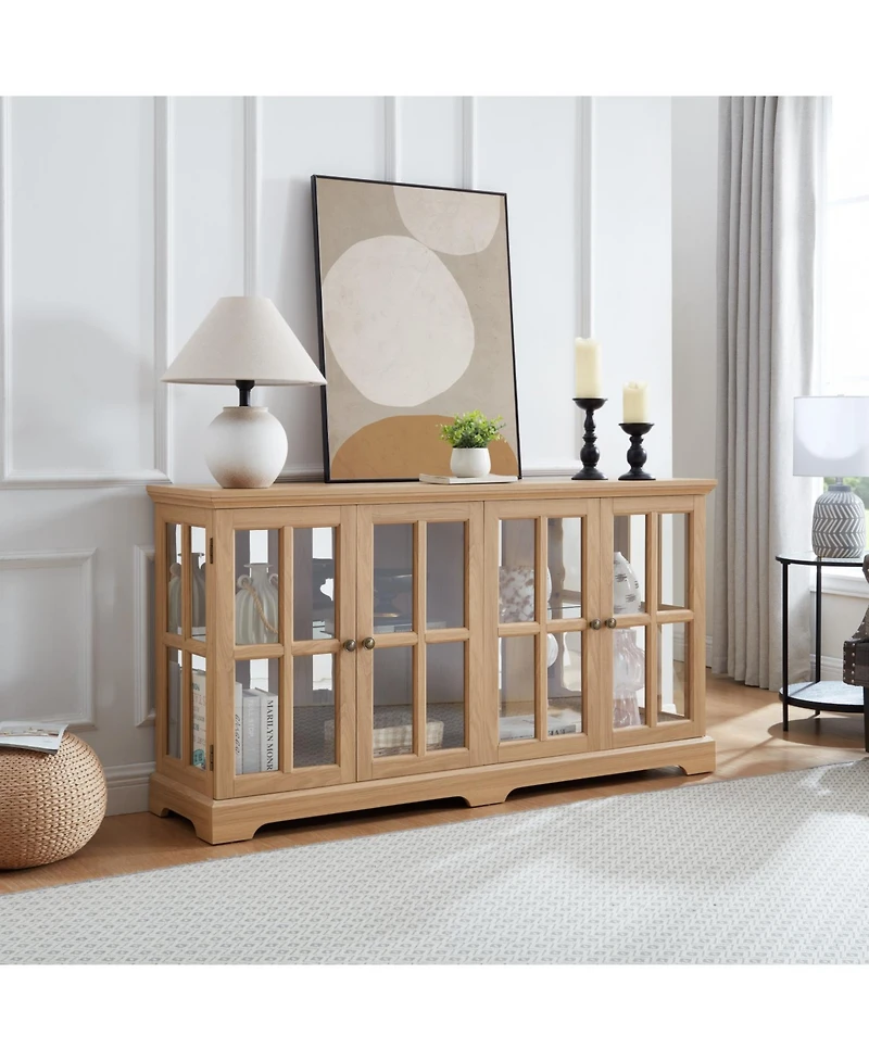 Streamdale Led Curio Cabinet, Oak Display Case with Glass Doors and Adjustable Shelves