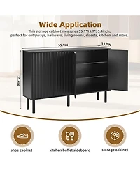 Cream Sideboard with 4 Fluted Doors and 5 Wood Legs