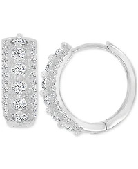 Cubic Zirconia Small Hoop Earrings in Sterling Silver, 0.66"