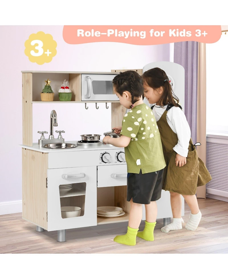 Vintage Play Kitchen Pretend Kids Cooking Playset Toys with Water Dispense