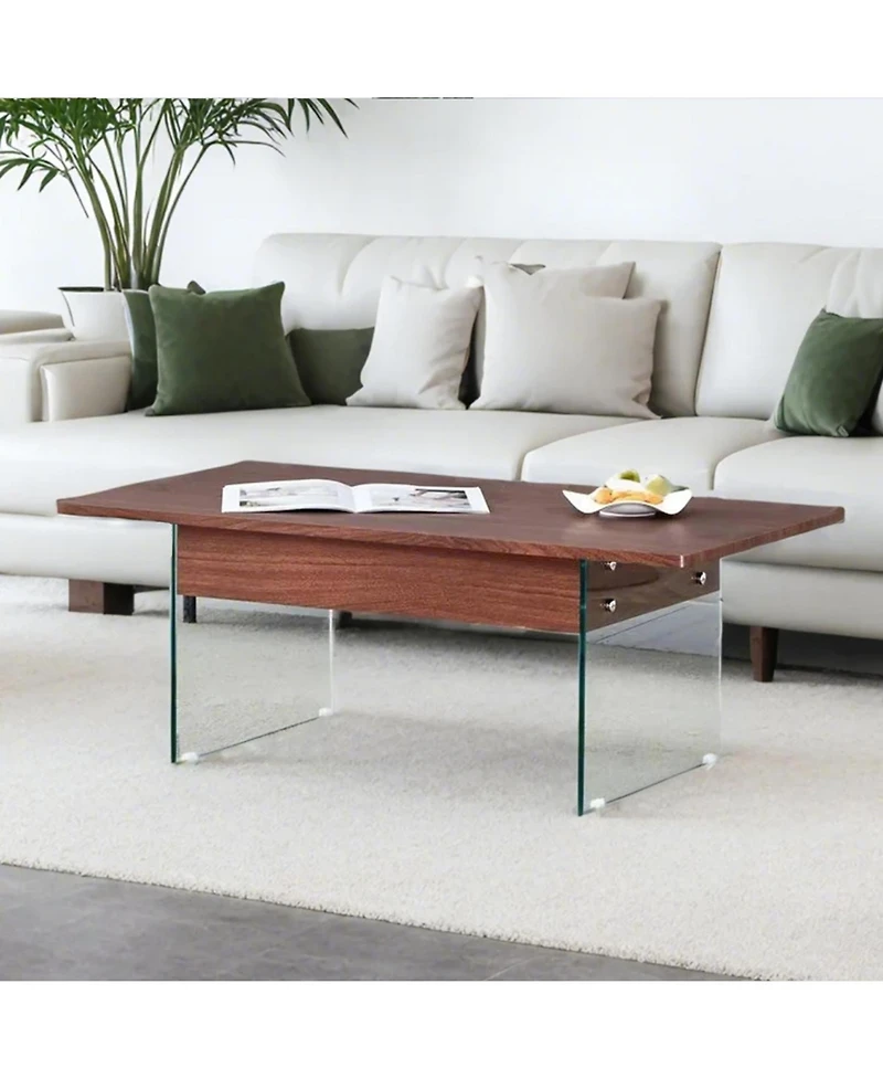 Streamdale Multifunctional Lift Top Coffee Table with Dark Wood Grain Sticker