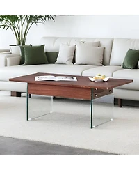 Streamdale Multifunctional Lift Top Coffee Table with Dark Wood Grain Sticker