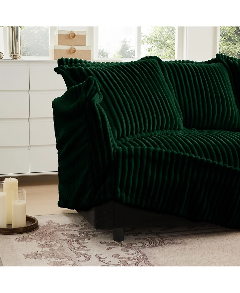 Streamdale Green Corduroy Slipcovered 3-Seater Sofa