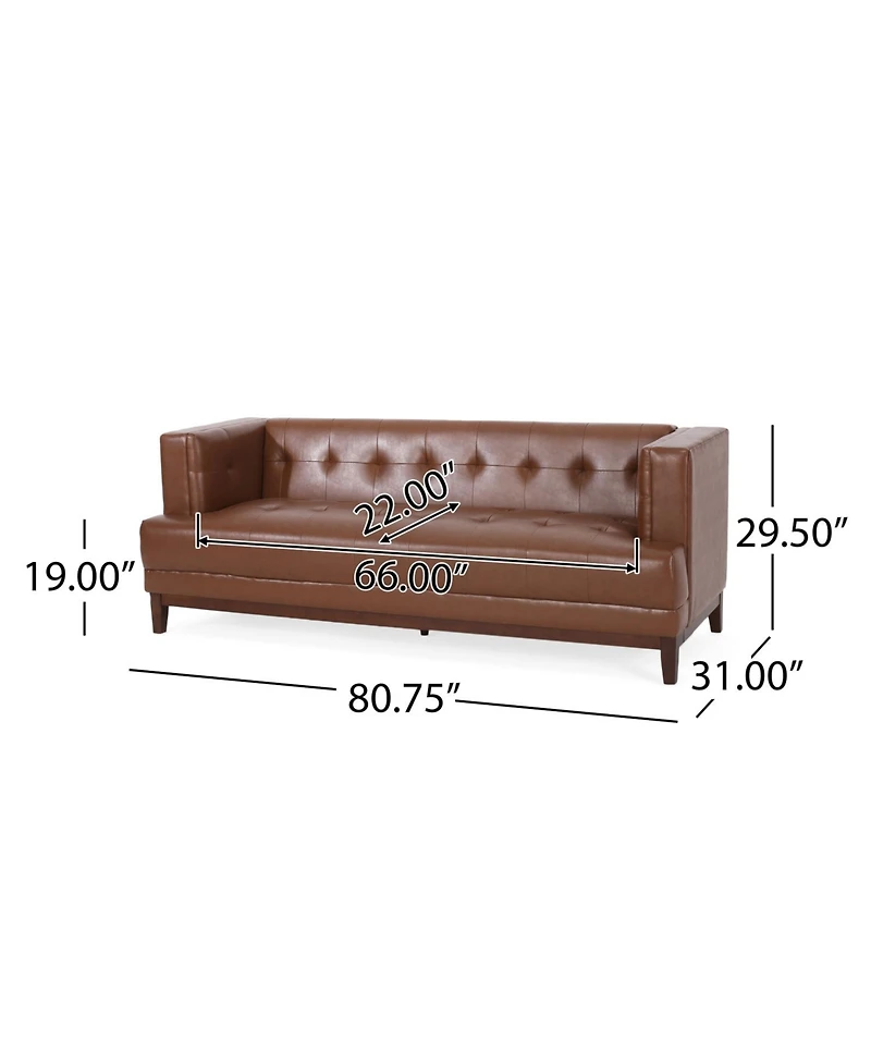 Streamdale Mid-Century Modern Tufted 3-Seater Sofa With Wood Frame