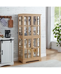 Streamdale Antique Curio Cabinet with Glass Doors, Adjustable Shelves, and Oak E26 Bulb