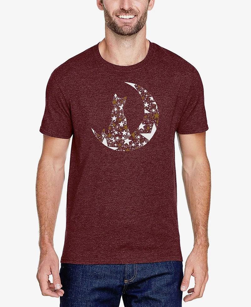 La Pop Art Men's Cat Sitting On Moon Premium Blend Word T-Shirt