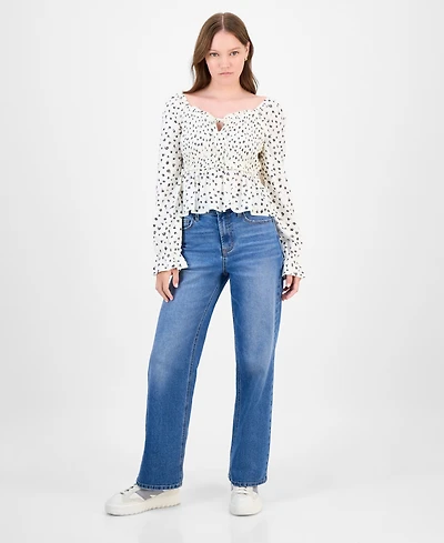 Tinseltown Juniors' High-Rise Slim Wide-Leg Jeans