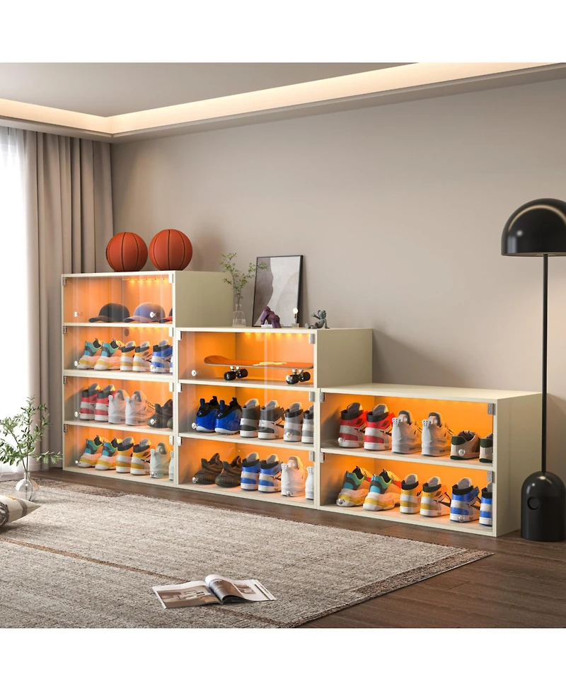 Streamdale Glass Door Shoe Cabinet with Rgb Led, Off White