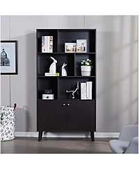 Streamdale 67" Bookcase with Doors, 3-tier Bookshelf, Coffee