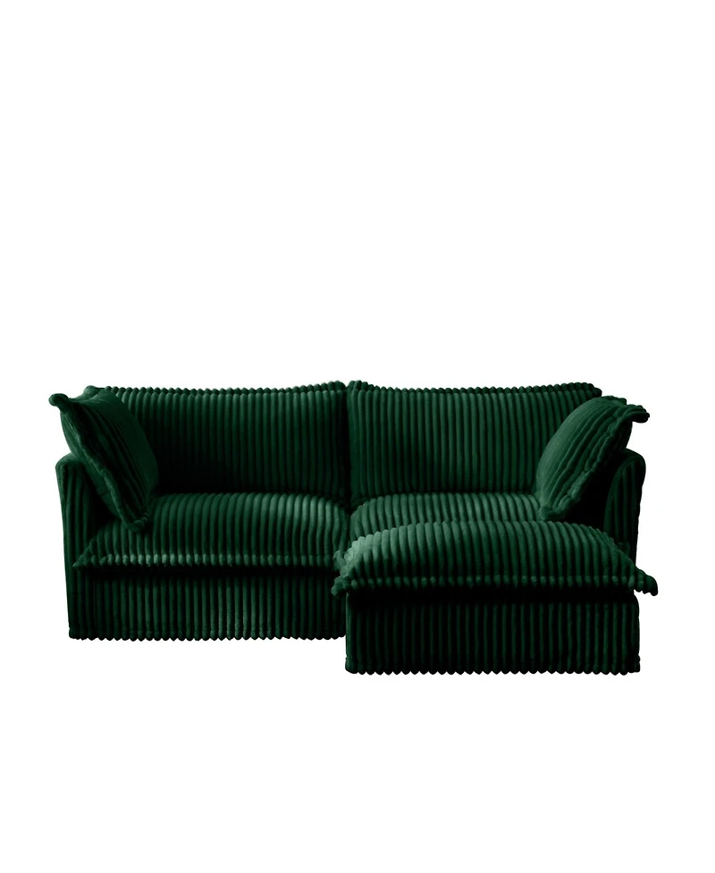 Streamdale Green Corduroy Sectional Sofa with Ottoman & Pillows