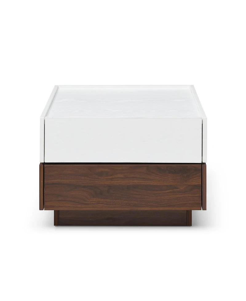 Swivel Coffee Table with 2 Drawers, 2-Tier Storage, Square Top (White and Walnut)