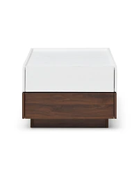 Swivel Coffee Table with 2 Drawers, 2-Tier Storage, Square Top (White and Walnut)