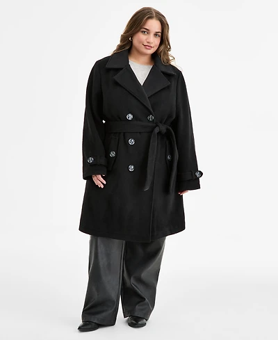 Steve Madden Plus Double-Breasted Belted Trench Coat