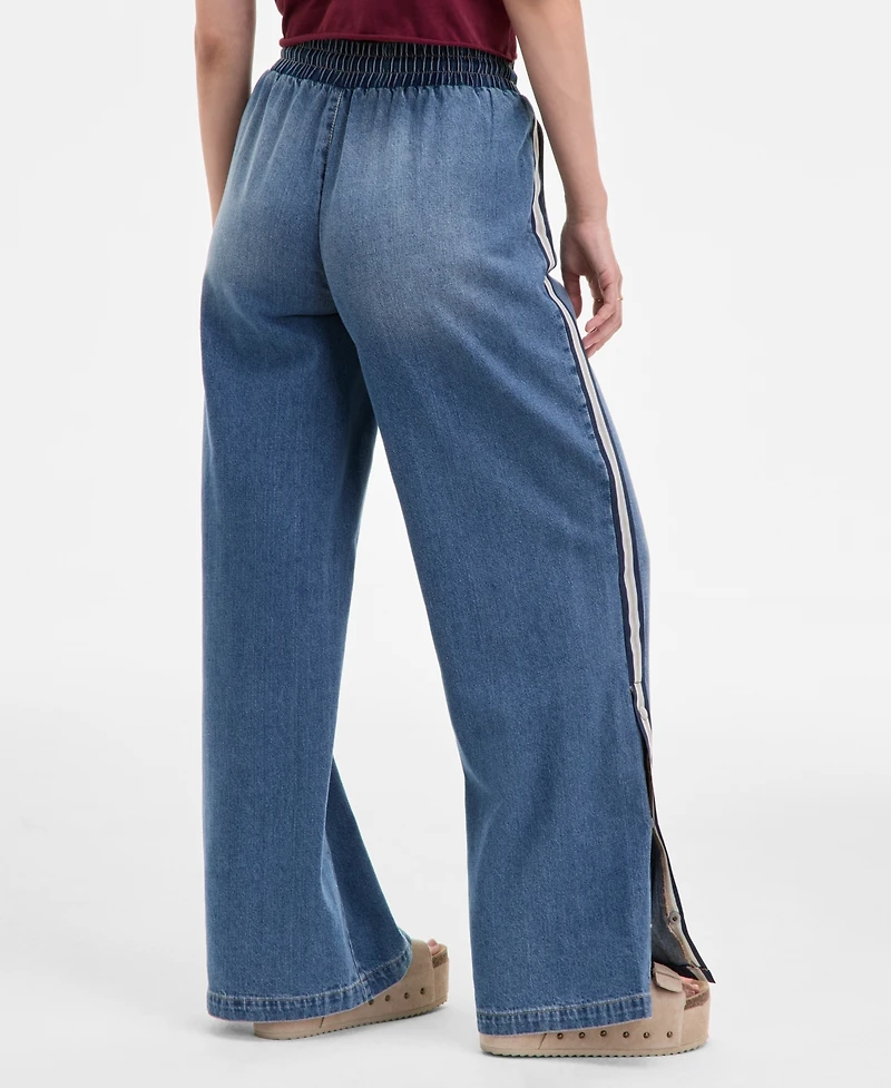 Madden Girl Juniors' Pull-On Side-Snap Wide-Leg Jeans