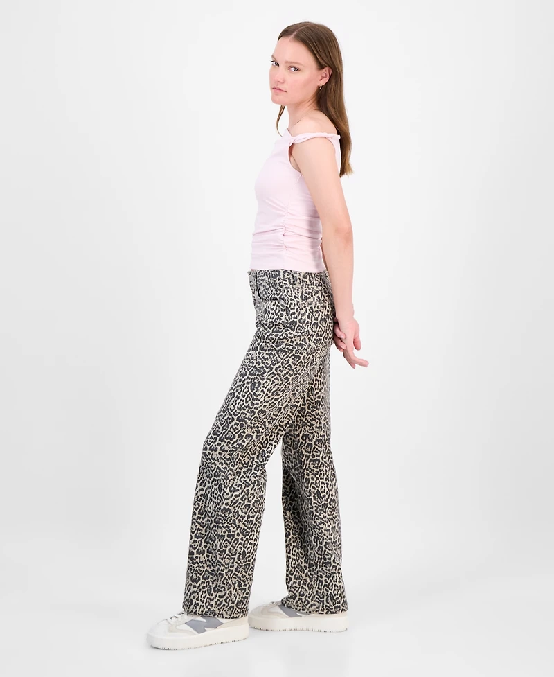Madden Girl Juniors' 90s Fit Leopard-Print Jeans