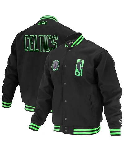 Fisll Men's and Women's Black Boston Celtics Logo Man Shadow Collection Full-Snap Varsity Jacket