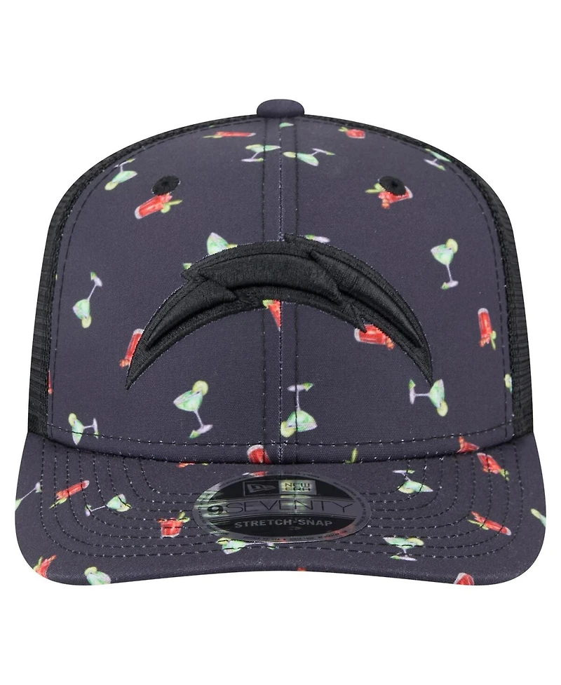 New Era Men's Navy/Black Los Angeles Chargers Adventure Drinks Pattern 9SEVENTY Stretch Snap Hat